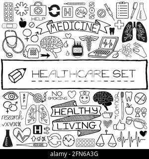 Hand drawn medical set of icons Stock Vector