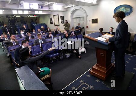 Members of the media without protective face masks attend a press briefing by White House Council of Economic Advisers Chair Cecilia Rouse at the White House in Washington on May 14, 2021.Credit: Yuri Gripas/Pool via CNP /MediaPunch Stock Photo