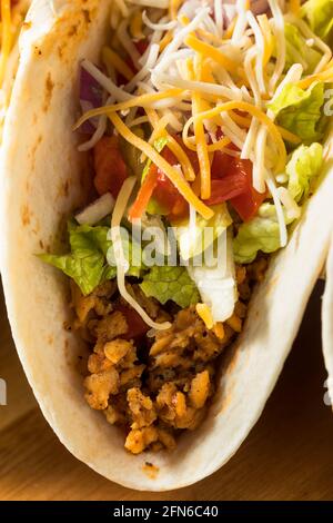 Homemade American Soft Shell Beef Tacos with Lettuce Tomato Cheese Stock Photo