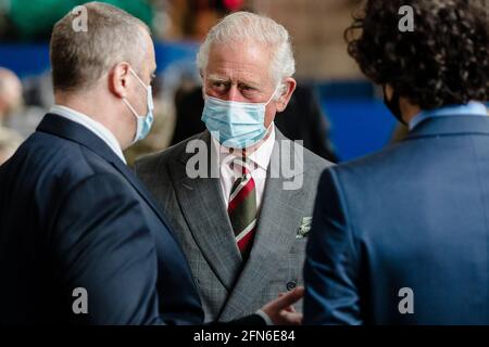 MERTHYR TYDFIL, WALES -  14 MAY 2021: Prince Charles visits The Dowlais Engine house and the local charity workers, council employees and members of the army who volunteered during the covid-19 pandemic. Photo Credit John Smith / Alamy Live News Stock Photo