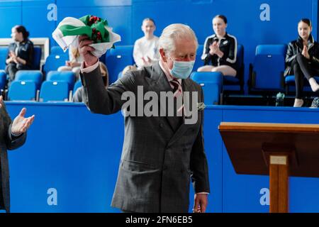 MERTHYR TYDFIL, WALES -  14 MAY 2021: Prince Charles visits The Dowlais Engine house and the local charity workers, council employees and members of the army who volunteered during the covid-19 pandemic. Photo Credit John Smith / Alamy Live News Stock Photo