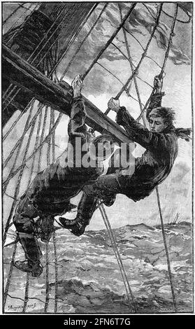 climbing the rigging tall ship ships boat boats sail sailing hoisting ...