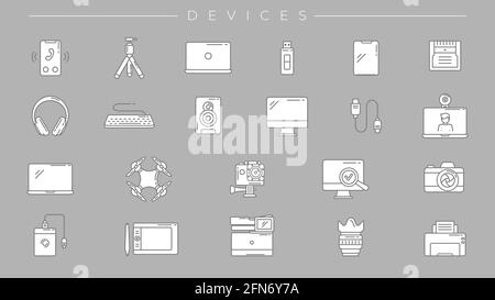 Devices concept line style vector icons set. Stock Vector