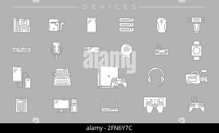 Devices concept line style vector icons set. Stock Vector
