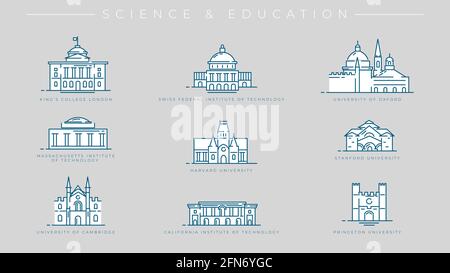 Science and Education concept line style vector icons set. Stock Vector