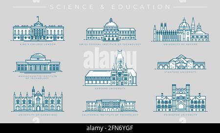 Science and Education concept line style vector icons set. Stock Vector