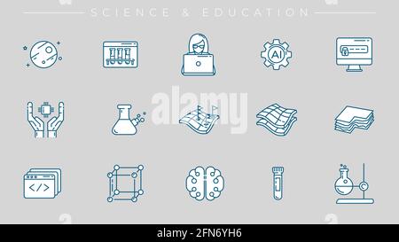 Science and Education concept line style vector icons set. Stock Vector