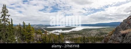 Stunning landscape from McClintock Ridge in northern Canada, Yukon Territory during spring time. Scenic, stunning, vast view in sub arctic area.