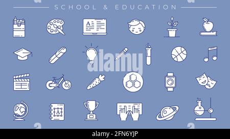 School and Education concept line style vector icons set. Stock Vector