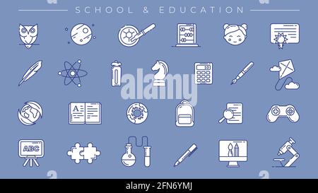 School and Education concept line style vector icons set. Stock Vector