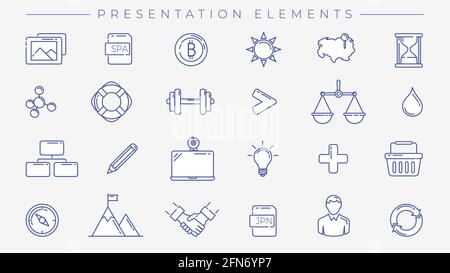 Presentation Elements concept line style vector icons set. Stock Vector