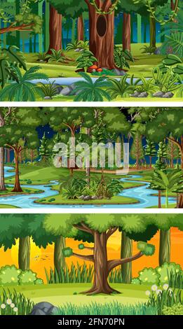 Three different nature horizontal scenes illustration Stock Vector