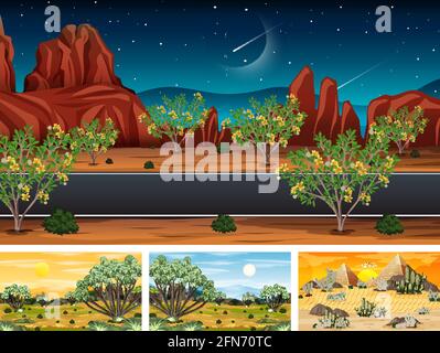 Set of different nature horizontal scenes illustration Stock Vector