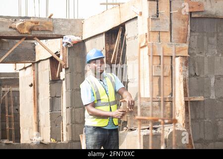 african construction worker  on site Stock Photo
