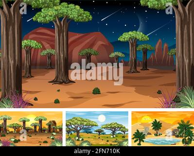 Set of different nature horizontal scenes illustration Stock Vector