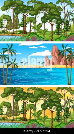 Set of different nature horizontal scenes illustration Stock Vector