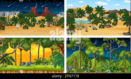 Four different nature horizontal scenes illustration Stock Vector