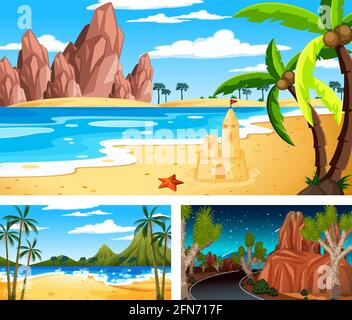 Three different nature horizontal scenes illustration Stock Vector
