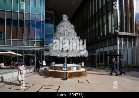 A crystal Christmas Tree displayed outside an office building in Nagatacho, Tokyo, Japan. Stock Photo