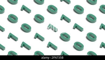 Isometric seamless pattern. Green binary numbers background. 3d illustration. Stock Photo