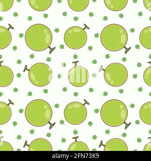 Cantaloupe Melon Fruit Seamless Vector Pattern Illustration Stock Vector