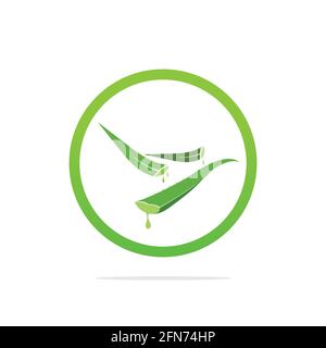 Aloe Vera logo template. Green leaf aloe vera label Stock Vector