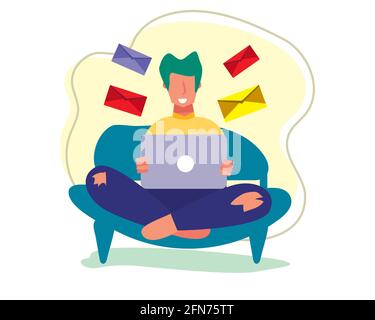 young man checking an email concept vector illustration in flat style Stock Vector