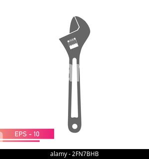 Sliding wrench in one color, icon. Adjustable wrench. Isolated on a white background. Flat vector illustration. Stock Vector