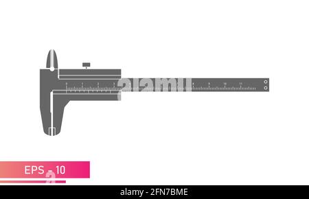Caliper with numeric scale. Single-color version on a white background. Tools for technical specialists. Flat vector illustration. Stock Vector