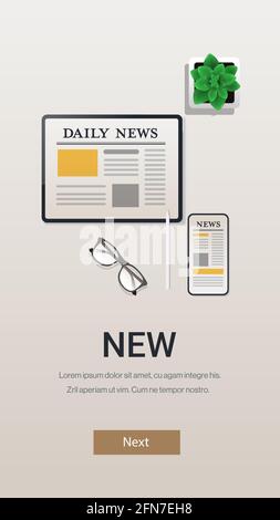 daily news on smartphone and tablet screens online newspaper application communication mass media Stock Vector