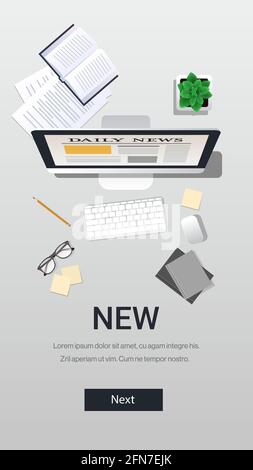 daily news articles on computer monitor screen online newspaper application communication mass media Stock Vector