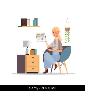 woman reading daily news on tablet pc screen press mass media newspaper concept Stock Vector