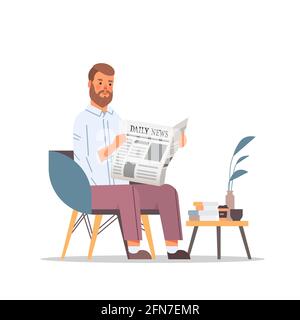 man holding newspaper reading daily news press mass media concept businessman sitting on armchair Stock Vector