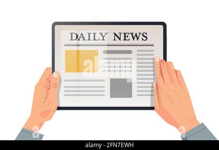 businessman reading daily news articles on tablet screen online newspaper press mass media concept Stock Vector