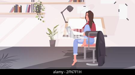empty no people architect office with adjustable drawing desk chair and computer workshop engineer room interior workspace for artist horizontal Stock Vector