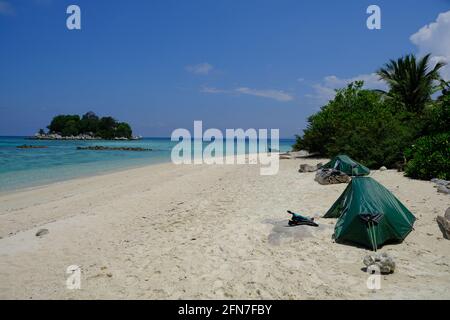 Indonesia Anambas Islands - Telaga Island Camping on the Beach Stock Photo