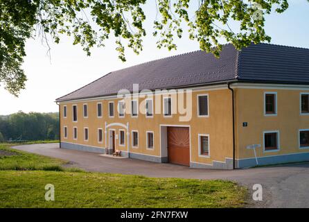 Koplarn, Austria - ca May 2021: Vierkanter Farmhouse in the Mostviertel or Must Quarter Region of Lower Austria near Amstetten. Stock Photo