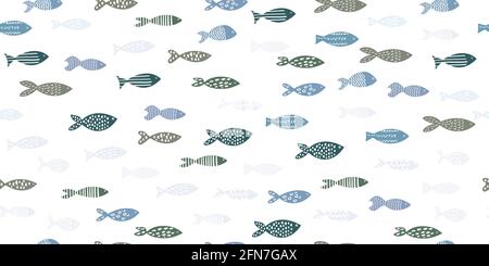 Seamless pattern Hand-drawn fish with ornaments pattern. Vector Stock Vector