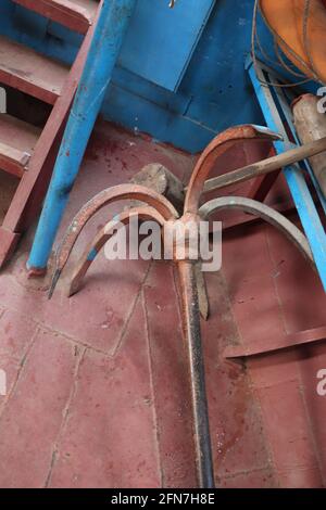 Boat Anchor closeup in lonch for safety Stock Photo