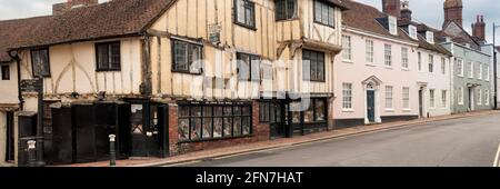 LEWES, EAST SUSSEX, UK - APRIL 29, 2012:  Panorama view of the Fifteenth Century Book shop in the High Street Stock Photo