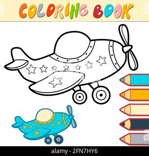Coloring book or page for kids. plane black and white vector illustration Stock Vector