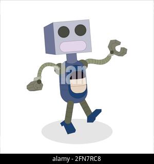 An illustration of robot vector character with boxy head, elastic arms and legs Stock Vector