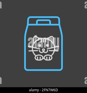 Cat food bag vector icon on dark background. Pet animal sign. Graph symbol for pet and veterinary web site and apps design, logo, app, UI Stock Vector