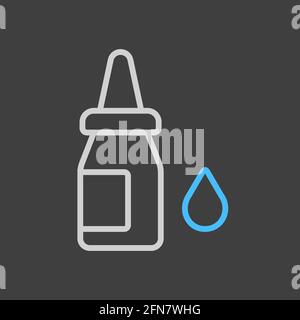 Eye drops vector icon on dark background. Nasal drops. Medicine and healthcare, medical support sign. Graph symbol for medical web site and apps desig Stock Vector