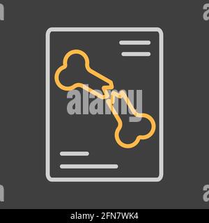 Bone fracture X-ray scan vector icon on dark background. Medicine and healthcare, medical support sign. Graph symbol for medical web site and apps des Stock Vector