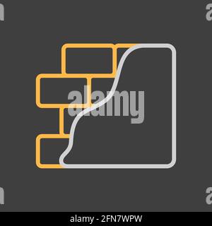 Brick wall with plaster or plastering icon on dark background. Construction, repair and finishing works, vector design and illustration Stock Vector