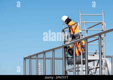 Workers working on scaffolding Stock Photo