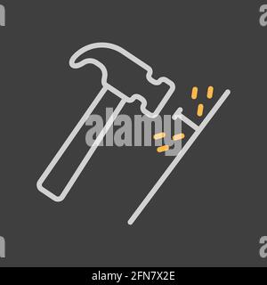 Hammer and nails vector flat icon on dark background. Construction, repair and building. Graph symbol for your web site design, logo, app, UI Stock Vector