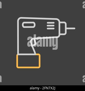Electric screwdriver vector flat icon on dark background. Construction, repair and building. Graph symbol for your web site design, logo, app, UI Stock Vector