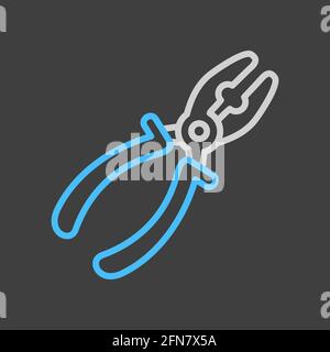 Pliers vector icon on dark background. Construction, repair and building. Graph symbol for your web site design, logo, app, UI Stock Vector